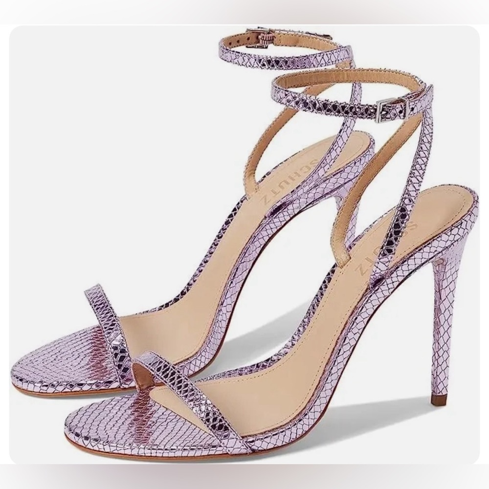 SCHUTZ Joenn Metallic Snake Smash Sandal in Rosa (Pink) Size 9.5 NIB